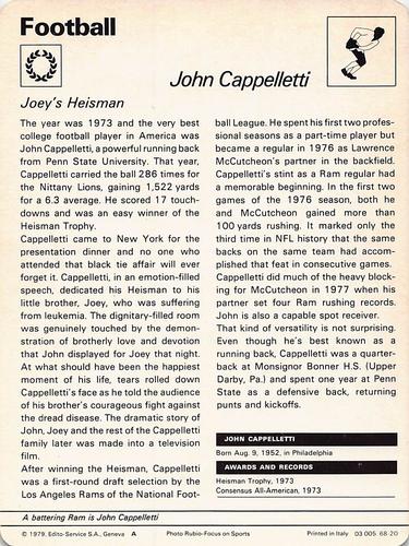 1977-79 Sportscaster Series 68 #68-20 John Cappelletti Back