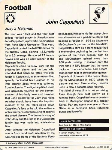 1977-79 Sportscaster Series 68 #68-20 John Cappelletti Back