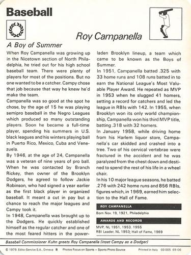 1977-79 Sportscaster Series 69 #69-06 Roy Campanella Back