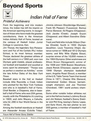 1977-79 Sportscaster Series 69 #69-15 Indian Hall of Fame Back
