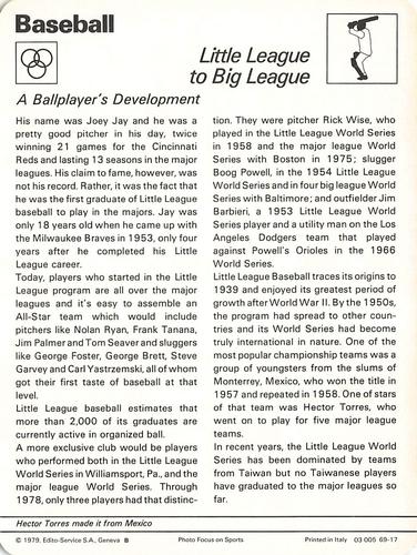 1977-79 Sportscaster Series 69 #69-17 Little League to Big League Back