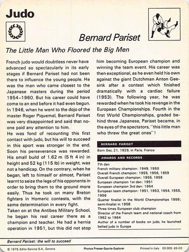 1977-79 Sportscaster Series 69 #69-03 Bernard Pariset Back