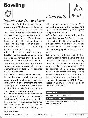 1977-79 Sportscaster Series 70 #70-03 Mark Roth Back