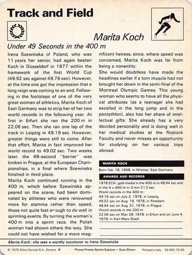 1977-79 Sportscaster Series 70 #70-05 Marita Koch Back