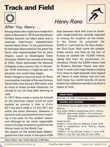 1977-79 Sportscaster Series 70 #70-16 Henry Rono Back
