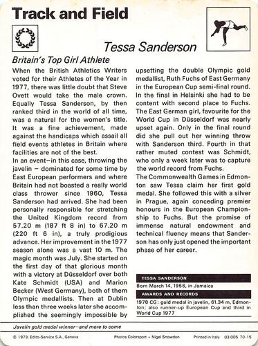1977-79 Sportscaster Series 70 #70-15 Tessa Sanderson Back