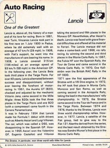 1977-79 Sportscaster Series 70 #70-24 Lancia Back