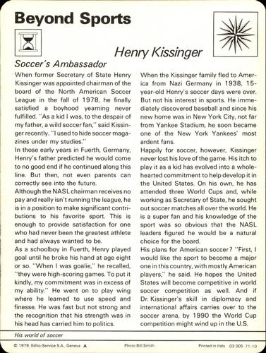 1977-79 Sportscaster Series 71 #71-10 Henry Kissinger Back