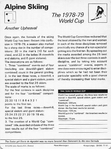 1977-79 Sportscaster Series 72 #72-02 The 1978-79 World Cup Back
