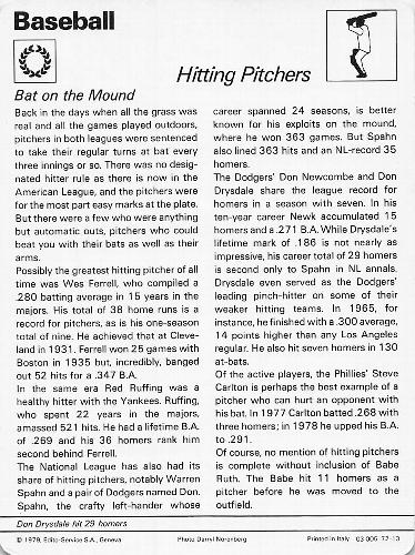 1977-79 Sportscaster Series 72 #72-13 Hitting Pitchers Back