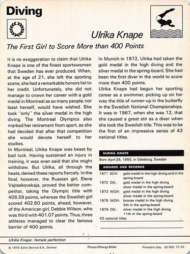 1977-79 Sportscaster Series 72 #72-20 Ulrika Knape Back