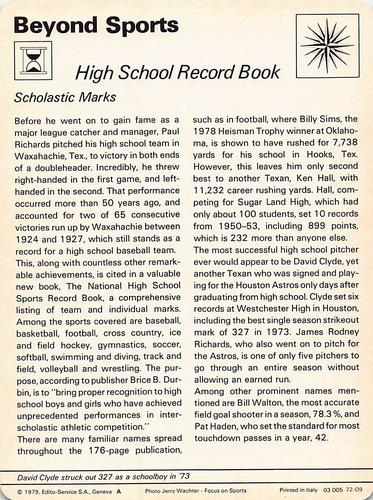 1977-79 Sportscaster Series 72 #72-09 High School Record Book Back