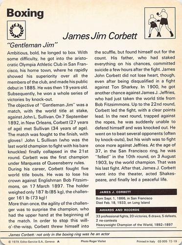 1977-79 Sportscaster Series 72 #72-19 James Jim Corbett Back