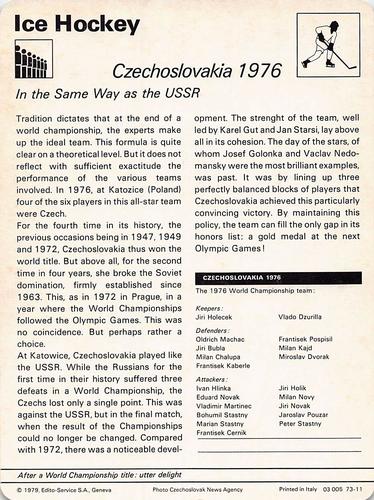 1977-79 Sportscaster Series 73 #73-11 Czechoslavakia 1976 Back