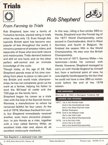 1977-79 Sportscaster Series 73 #73-14 Rob Shepherd Back