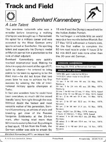 1977-79 Sportscaster Series 75 #75-04 Bernhard Kannenberg Back