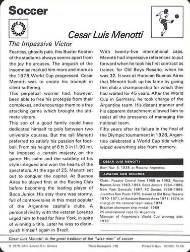 1977-79 Sportscaster Series 75 #75-06 Cesar Luis Menotti Back