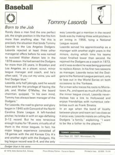 1977-79 Sportscaster Series 75 #75-09 Tommy Lasorda Back