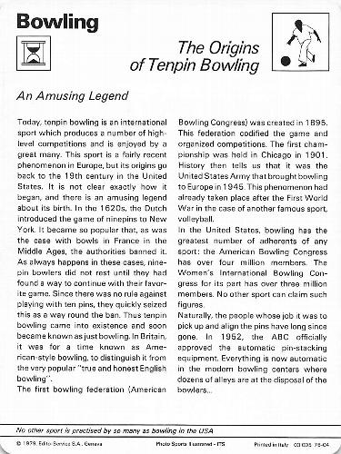 1977-79 Sportscaster Series 76 #76-04 The Origins of Tenpin Bowling Back