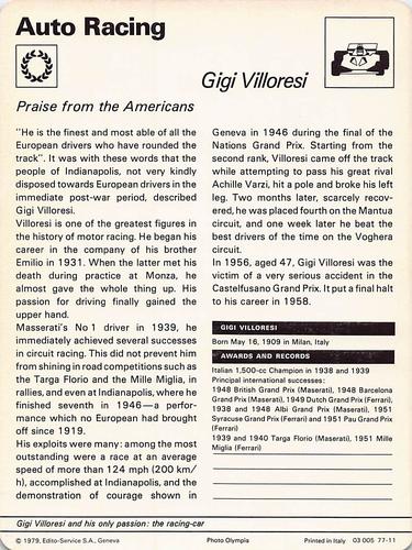 1977-79 Sportscaster Series 77 #77-11 Gigi Villoresi Back
