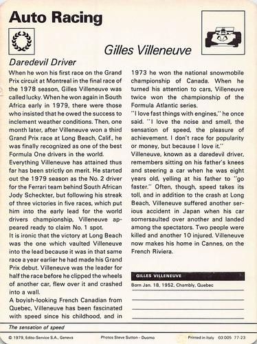 1977-79 Sportscaster Series 77 #77-23 Gilles Villeneuve Back