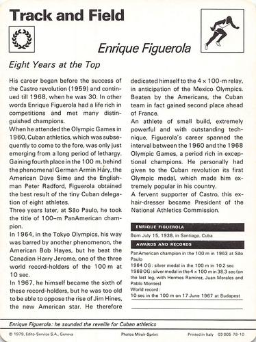 1977-79 Sportscaster Series 78 #78-10 Enrique Figuerola Back