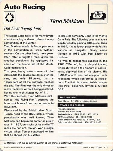 1977-79 Sportscaster Series 78 #78-13 Timo Makinen Back