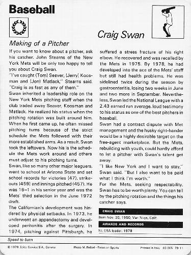 1977-79 Sportscaster Series 79 #79-11 Craig Swan Back