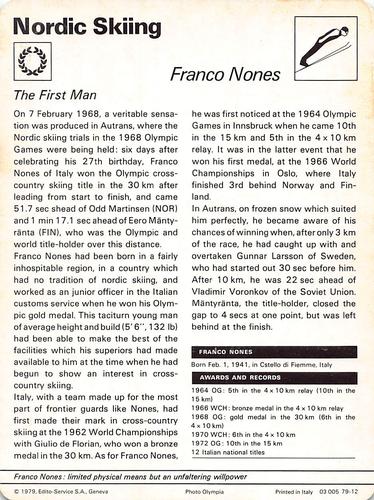 1977-79 Sportscaster Series 79 #79-12 Franco Nones Back