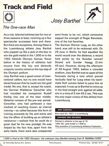 1977-79 Sportscaster Series 79 #79-21 Josy Barthel Back