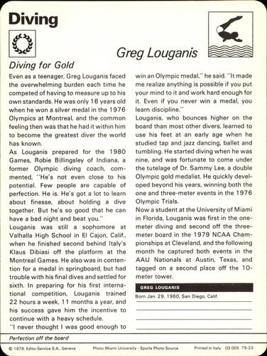 1977-79 Sportscaster Series 79 #79-23 Greg Louganis Back