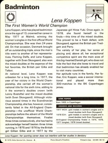 1977-79 Sportscaster Series 80 #80-10 Lena Koppen Back