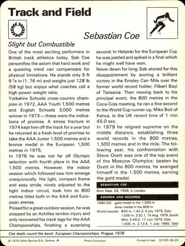 1977-79 Sportscaster Series 80 #80-20 Sebastian Coe Back