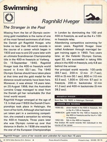 1977-79 Sportscaster Series 80 #80-15 Ragnhild Hveger Back