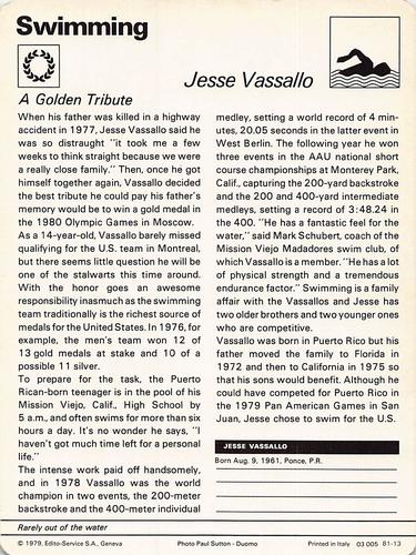 1977-79 Sportscaster Series 81 #81-13 Jesse Vassallo Back