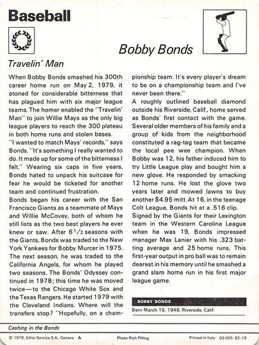 1977-79 Sportscaster Series 82 #82-19 Bobby Bonds Back