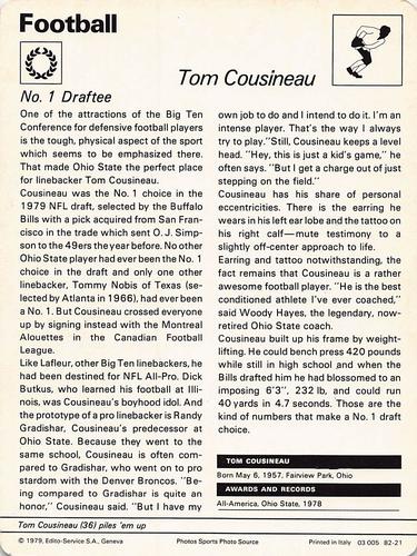 1977-79 Sportscaster Series 82 #82-21 Tom Cousineau Back