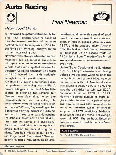 1977-79 Sportscaster Series 83 #83-03 Paul Newman Back
