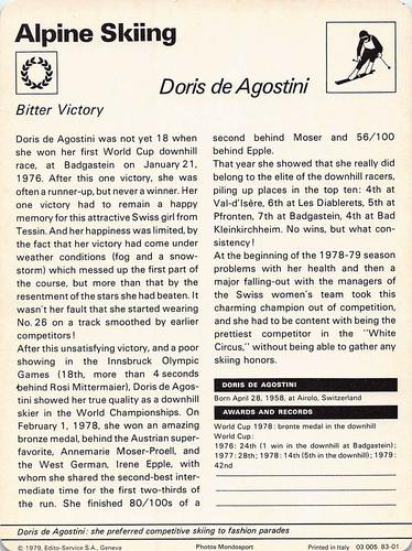 1977-79 Sportscaster Series 83 #83-01 Doris de Agostini Back