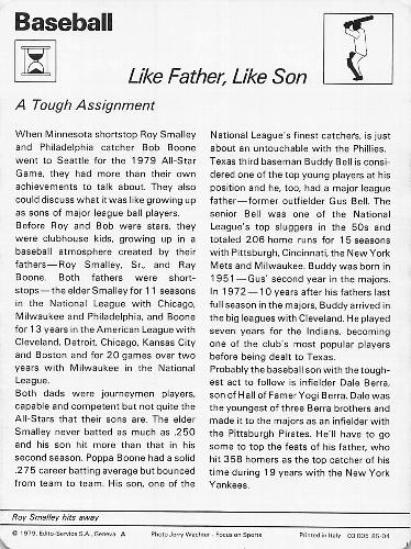 1977-79 Sportscaster Series 85 #85-04 Like Father, Like Son Back