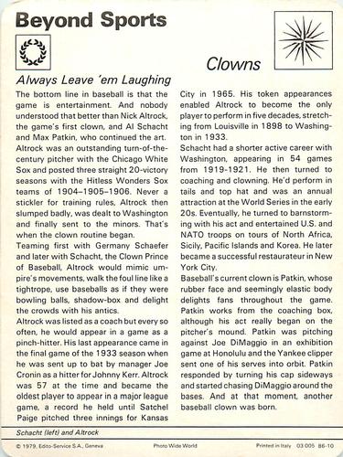 1977-79 Sportscaster Series 86 #86-10 Clowns Back