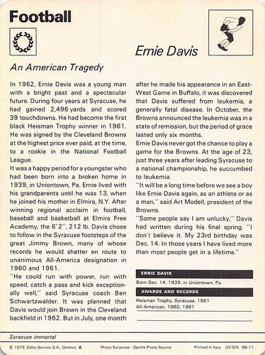 1977-79 Sportscaster Series 88 #88-11 Ernie Davis Back