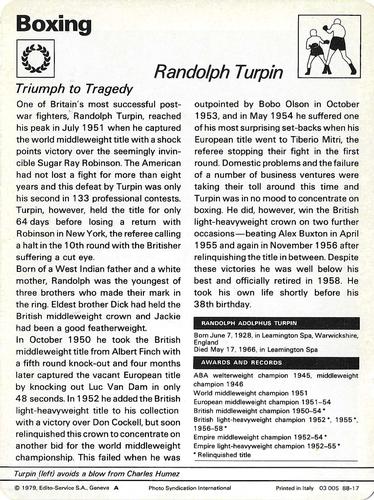 1977-79 Sportscaster Series 88 #88-17 Randolph Turpin Back