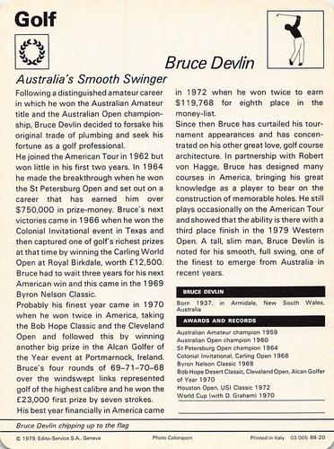 1977-79 Sportscaster Series 88 #88-20 Bruce Devlin Back