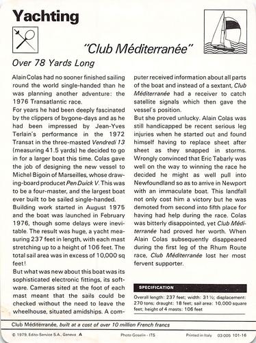 1977-79 Sportscaster Series 101 #101-16 Club Mediterranee Back