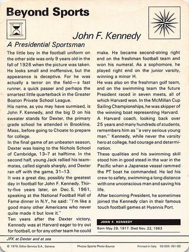 1977-79 Sportscaster Series 101 #101-02 John F. Kennedy Back