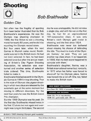 1977-79 Sportscaster Series 101 #101-13 Bob Braithwaite Back