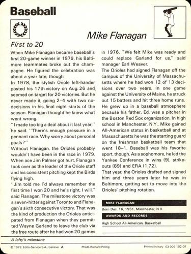1977-79 Sportscaster Series 102 #102-01 Mike Flanagan Back