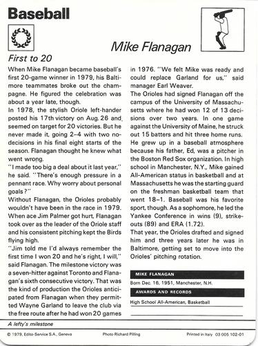 1977-79 Sportscaster Series 102 #102-01 Mike Flanagan Back