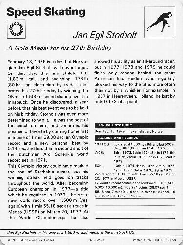 1977-79 Sportscaster Series 102 #102-06 Jan Egil Storholt Back